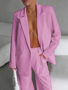 Women's Business Suit Two-Piece Set - Elegant Single Breasted Suit Paired With Slim Pants | Business Casual Office Suit And Daily Suit, Suits For Woman Set - 粉色 - 查看 5