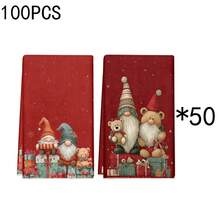 1 set/2 bucăți/100 bucăți lavete de bucătărie și lavete de vase cu imprimeu de pitici de Crăciun, potrivite pentru decorarea interioară în restaurante, bucătării și băi, decorațiuni pentru petreceri și cadouri de sărbători, pot fi oferite cadou de Crăciun