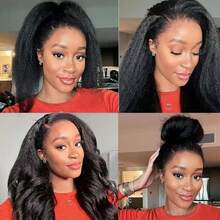 bling hair Half Wig, Straight, Kinky, Flexi Fit, Invisible, 3 In 1 Wig, Flip Drawstring Wig, 180% Density, Glueless Wigs, Natural Black, Ready To Wear Headband Wig For Women - Natural Black - 查看 11