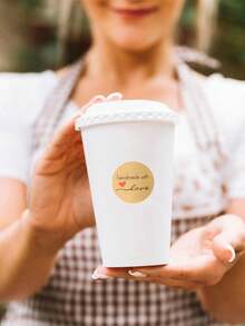 500 szt./zestaw naklejek z papieru pakowego, domowej roboty z miłością, na koperty i opakowania, etykiety do artykułów papierniczych, rękodzieło