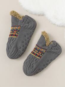 1Pair Of Men's And Women's Comfortable Knitted Slippers Socks - Anti-Slip, Warm Wool-Lined Home Socks, Geometric Pattern, Couple Socks - Multicolor - View 21