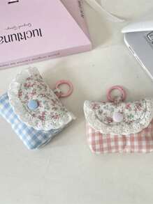 1Pc Cute & Fresh Lace Earphone Case, Compatible With Apple Earphones Protection Cover, Soft Case For Wireless Bluetooth Earbuds, Purse Grid Pattern Floral Earphone Bag,Christmas Gifts, Wedding Gifts