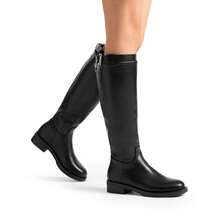 Women's Round-Toe Knee-High Boots Pull On Flat Solid Color Comfortable Fashionable Boots For Fall And Winter - 黑色 - 查看 1