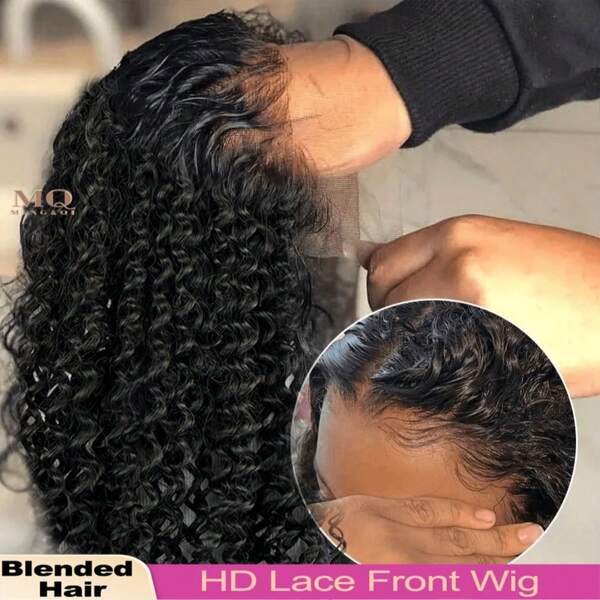 باروكة شعر بشري مخلوط من البرازيل كثافة 200 بدون غراء أمامية من الدانتيل، أطوال من 8 إلى 34 بوصة، 4*4 ، 5*5 ، 13*4 ، 13*6 دانتيل أمامي HD للنساء - شعر مجعد ومتموج