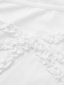 Casual Cute Minimalist Basic Lace Patchwork Blouse, Bow Tie Long Sleeve Going Out Tops For Women, Summer - White - View 9