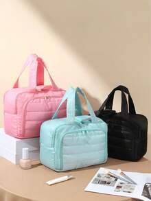 大容量轻便收纳包，多口袋女士化妆包，多功能旅行包，拉链封口，适合旅行和度假 - 黑色 - 查看 3