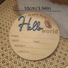 1pc Wooden "Hello World" Newborn Announcement Sign, Gender Reveal Party Supplies, Birthday Party Decor, Photo Prop, Creative Commemorative Gift, For Baby Christening, Baptism, Wedding, Engagement - Multicolor - View 34