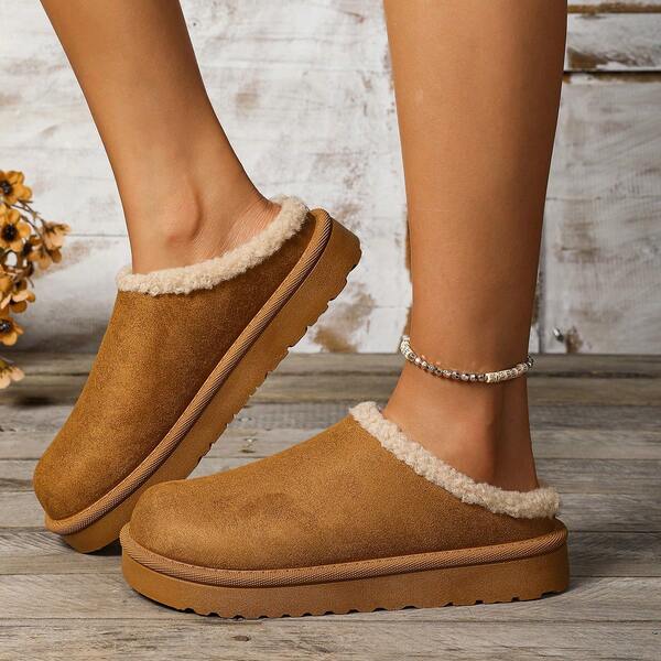 Winter 2024 New Foreign Trade Uggs Female Velvet Warm Thick Soles No Heel Closed Toe Wool Half-Slippers Shoes