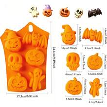 1pc Halloween Silicone Chocolate Moulds, 18 Cavity Pumpkin, Cat, Ghost, Bat, Skull, Tombstone Shapes Baking Molds For DIY Fondant, Chocolate, Candy, Jelly, Pastry Cake Decorating Tools, Soap, Candle Mold