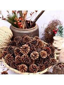 5pcs Natural Pine Cones Christmas Ornaments, Large Christmas Tree Pine Cones, 3 Sizes, Snowy Pine Cones For Christmas Tree, Gift Tags, Wreaths, Christmas Craft Hanging Decor