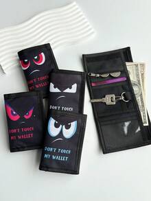 1 件儿童/青少年帆布三折钱包，采用耐用涤纶制成，个性化眼睛图案，钩环扣，适合日常使用和节日礼物 - 彩色 - 查看 7