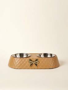 PETSIN A Set Of Colorful Fashionable Bow Pet Bowls: Large-Capacity Stainless Steel Dual Cat Bowls For Feeding & Drinking, With Anti-Spill Design - Multicolor - View 3