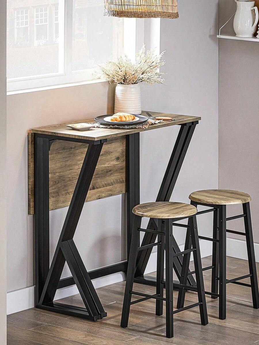 SoBuy OGT24-N, Bar Set-Half-Folded Bar Table And 4 Stools, 5 Pieces Home Kitchen Breakfast Bar Set Furniture Dining Set - Brown - View 1