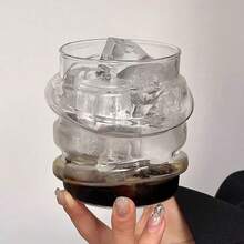 1pc Asymmetrical Glass Cup Rattan Design Coffee Cup, Milk Cup, Juice Cup, Water Cup, Breakfast Cup, Oatmeal Cup, Suitable For Daily Use