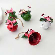 Christmas Iron Jingle Bell DIY Bow Pine Cone Red Berry Christmas Tree Hanging Ornament, Christmas Decoration