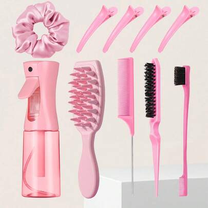 1 pieza/4 piezas/10 piezas Juego de cepillos exfoliantes, incluye masajeador de cuero cabelludo de silicona de mango largo, peine de cola puntiaguda y botella rociadora - Cepillo de limpieza, desenredado, masaje de agarre, cepillo de cabello suave de silicona apto para todo tipo de cabello y necesidades de viaje, cepillo, cepillo de cabello, cepillo de bordes, peine, peine, cepillo desenredante, cepillo de bola, mini cepillo de cabello, juego de cepillos de cabello, peine de madera, cepillo de cabello, peine, cepillo de espalda, cepillo de cabello, cepillo de bordes, peine, juego de cepillos de cabello, peine, mini cepillo de cabello, cepillo desenredante, cepillo de cabello, cabello, accesorios, productos para el cabello, herramientas para el cabello, suministros para el cabello, cuidado del cabello, cepillo rizado, peluquero, accesorios para peinados, equipo para el cabello, artículos esenciales de viaje, necesidades de viaje, peinado, accesorios para peinados