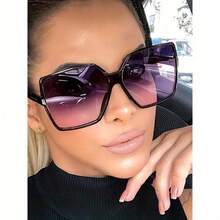 Women's Fashion  - Modern Gradient Oversized Frames With Lightweight Plastic Hinges,  Black Shades For Casual & Travel (Versatile Everyday Accessory) - 黑框紫色 - 查看 7