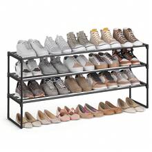SONGMICS Shoe Rack, 3 Tier Shoe Organizer, Metal Shoe Storage Shelf For 18 Pairs Of Shoes, Easy To Assemble, Entryway, Black - màu đen - Xem 6