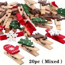 20 Pieces Of Wooden Christmas Wooden Clips, Christmas Trees, Gloves, Deer, Snowflake Cartoon Christmas Wooden Clips, Photo Wooden Clips, Wedding Decoration Wooden Clips, Wooden Pendant Ornaments, Suitable For Holiday Weddings, Family Parties, Birthday Decorations