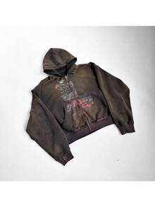 Men's Fall Wear Hooded Sweatshirt In Retro Street Dark Style, Casual Hooded Zipper Pullover Long-Sleeved Hoodie Sweater