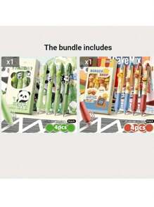 4 支可擦笔伸缩笔 - 经考试认可，书写顺滑，防滑握把，3D 熊猫设计凝胶墨水笔卡通 3D 笔 0.5 毫米顺滑书写笔，适用于日记/办公室/学校（3 种颜色），返校