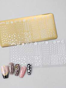 1 件蝴蝶结丝带樱桃指甲印花板蝴蝶结花叶烟花城堡珠宝皇冠指甲饰指甲模板美甲模具工具