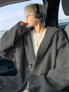 カーディガン フード付き メンズ ジャケット 大きいサイズ コート 柔らかで 着心地のいい シンプル オシャレ ボタン カジュアル 無地 長袖 おしゃれ セーター ゆったり 春秋服 - ダークグレー - チェックする 2