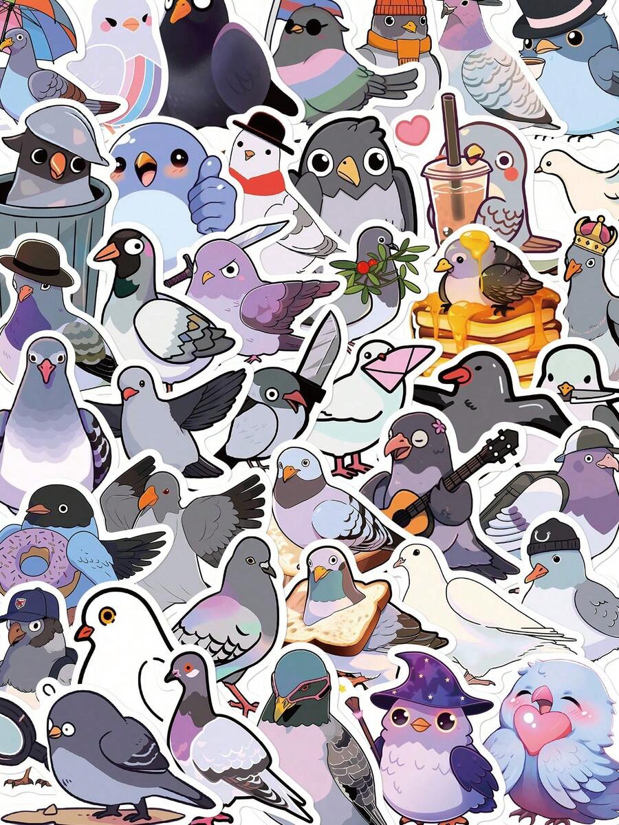 50pcs Pigeon Creative Stickers For Notebook, Diary, Cup, Desktop, Scrapbook, Suitable For Halloween, Children's Day, Gift, Cute Stickers - Multicolor - View 1
