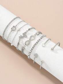 11 sztuk Modny i Elegancki Metalowy Wieloelementowy Sztuczny Perłowy Serca Motyl Nieskończoność 8 Kształt Bransoletka Rhinestone Zestaw, Spersonalizowana Delikatna Słodka Bransoletka Do Układania Dla Kobiet, Idealny Prezent Na Święta, Imprezę, Randki, Rocznicę, Przyjaciół i Rodzinę