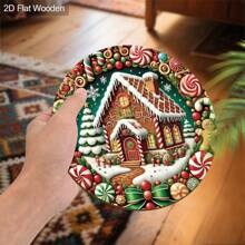 雪屋木制标志 2D 浮雕效果糖果姜饼人木制花环标志适用于庭院阳台门户外装饰非常适合装饰， - 彩色 - 查看 8