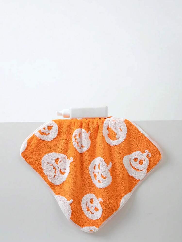 1pc Polyester Orange Bath Towel Or Kitchen Hand Towel, Thin, Halloween Pumpkin Pattern, Unisex, Suitable For All Seasons, Quick-Drying And Absorbent, Ideal For Bathroom, Holiday Gifts, School, Outdoor Travel And Home Use - Orange - View 8