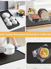 2 tấm thảm cà phê silicon 2 trong 1 & thảm lau bát đĩa, thảm quầy pha cà phê 24''x16'' có thảm lau bát đĩa có thể tháo rời cho mặt bàn bếp, phụ kiện quầy pha cà phê vừa vặn dưới máy pha cà phê, máy pha cà phê, bình pha cà phê, máy pha cà phê espresso, giá để bát đĩa - Nhiều màu - Xem 5
