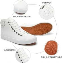 Men White High Top Sneakers For Casual Black Pu Leather Fashion Shoes For Men - màu nâu - Xem 9