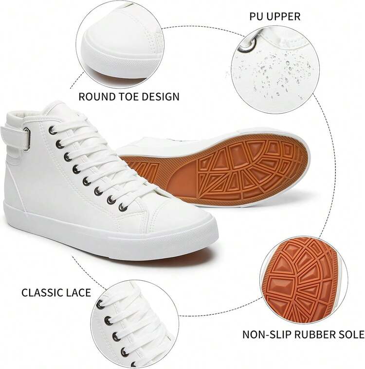 Men White High Top Sneakers For Casual Black Pu Leather Fashion Shoes For Men - 棕色 - 查看 9