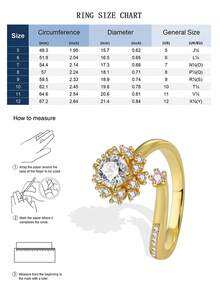 Charm-In 1pc Fashionable & Elegant 18K Gold Plated Brass Flower Shaped Ring With Sparkling Zirconia Stones, Multiple Sizes Available, Suitable As Gift For Friends, Family, Holiday - Flowers/ - View 4