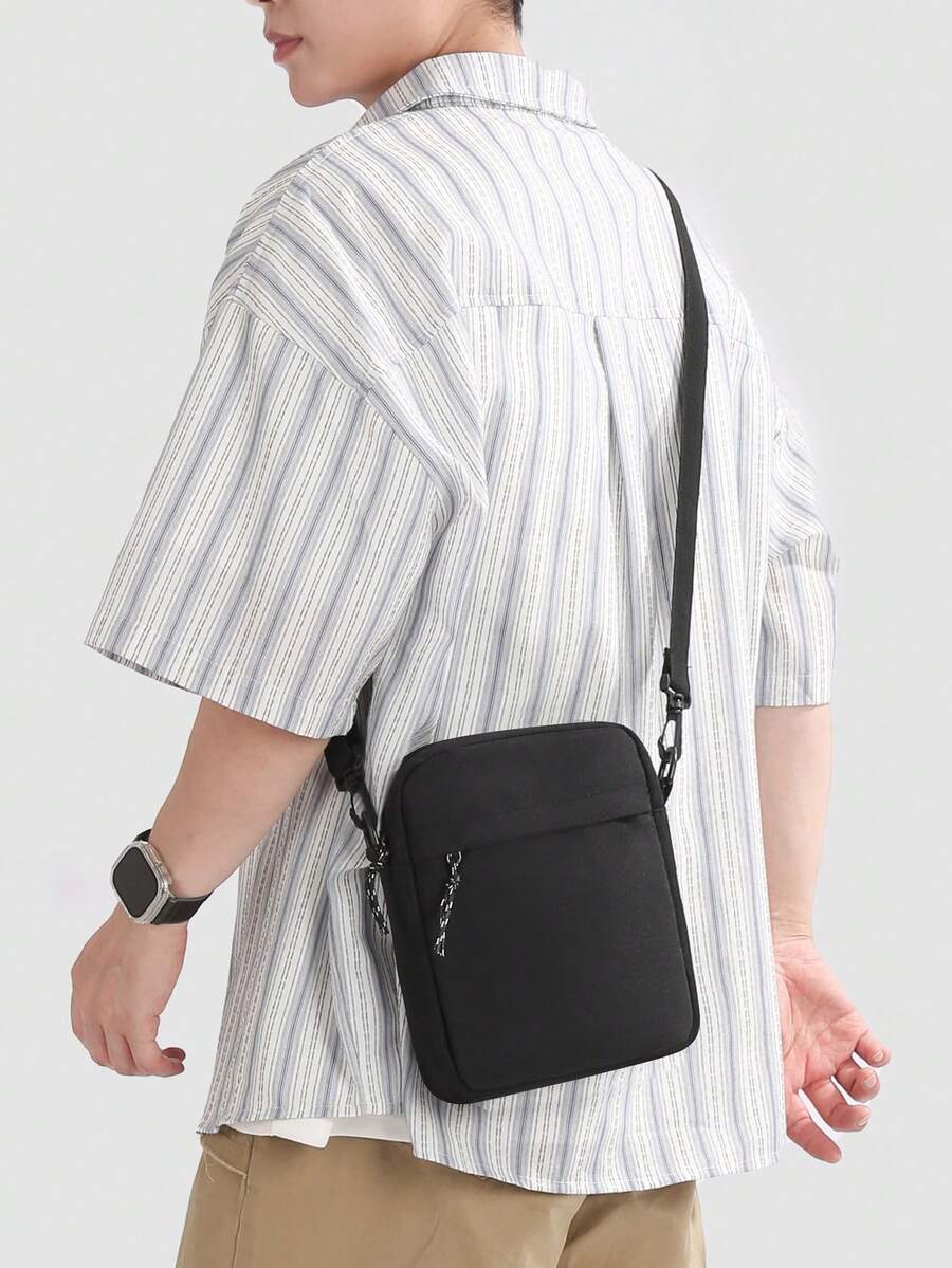 peach tree 1 件时尚纯色迷你斜挎包，休闲尼龙轻便防水单肩包，适合日常使用，万圣节，圣诞节，哥特式十字印花，男女通用户外多功能包，礼物 - 黑色 - 查看 1