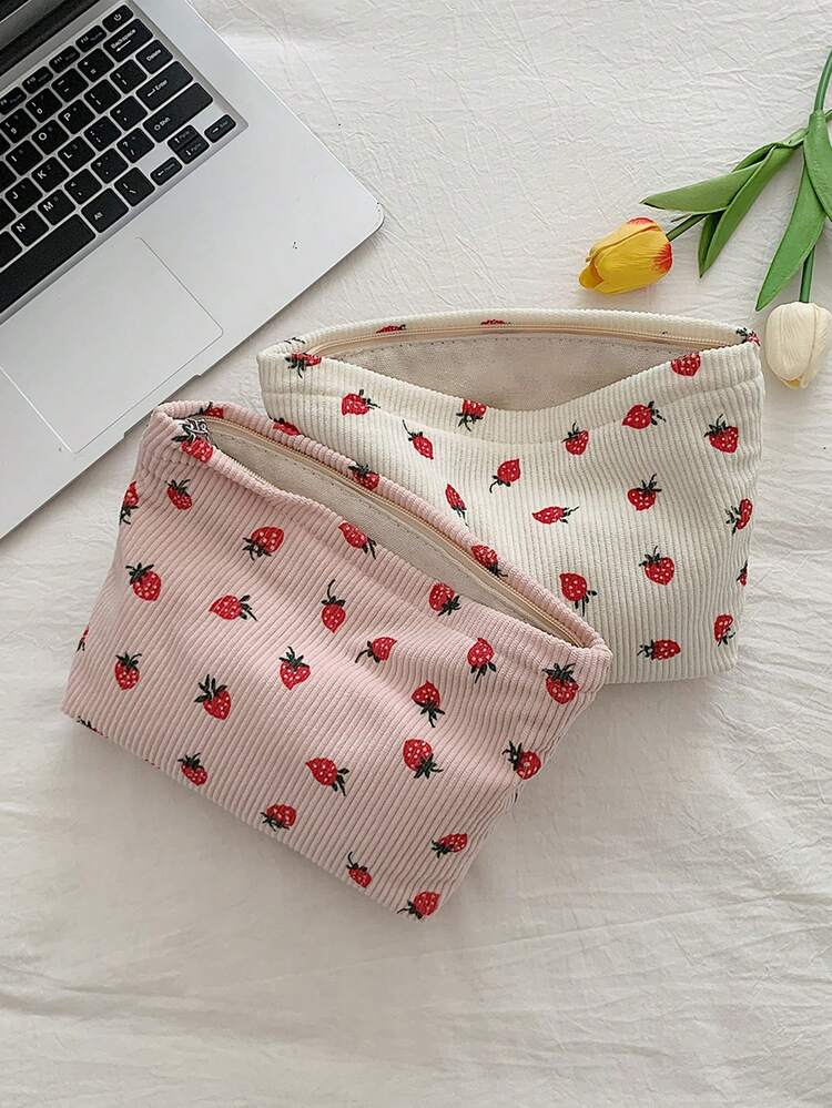 米色草莓图案女士化妆包 灯芯绒化妆包 唯美女士手提包 钱包收纳化妆包 女孩手提包 旅行收纳包 可爱化妆包 返校书包 旅行必需品 海滩旅行收纳包 暑假学校用品 化妆包 节日必备品 化妆包 化妆袋 化妆品收纳包 节日冬季化妆品收纳包 化妆品收纳 - 米色 - 查看 2