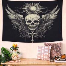 Gothic Skull Tapestry With Wings & Sun Motif - Peach Light Beige Fabric Wall Hanging For Dorm, Bedroom, Living Room - Lightweight Durable Decor, No Electricity Needed, Perfect Gift For Skeleton Lovers, Study Room Accent| Mystical Decor Piece| Easy Hang Design, Gothic Home Decor - Màu sắc hình ảnh - Xem 5