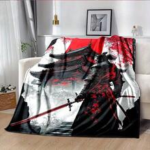 Japanese Samurai Spirit Soft Flannel Throw Blanket - Versatile All-Season Comfort, Reversible Cartoon Print, Easy-Care Polyester, Perfect For Bed, Sofa, Camping & Travel - 31"X47", 50"X59", 59"X78" Sizes Available