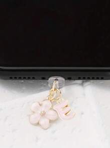 1 件时尚粉色花卉字母手机防尘塞，精致 A-Z 字母金属挂件，适合作为女性生日礼物，兼容 Lightning（5-14）/ Type-C 接口 - 粉色 - 查看 37