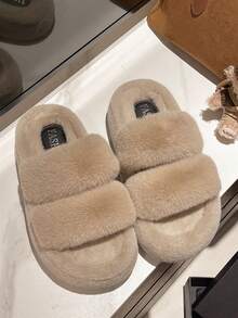 2025新款女士冬季热销厚底高跟毛绒拖鞋户外穿秋季新款仙女风短款女童休闲增高厚底拖鞋居家/办公室拖鞋尺码34-42 - 卡其色 - 查看 7