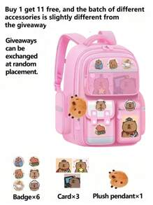 1pc Cute Capybara Backpack, Lightweight School Bag For Girls, Fashion Travel Bag, Ergonomic Shoulder Bag For Back To School Season