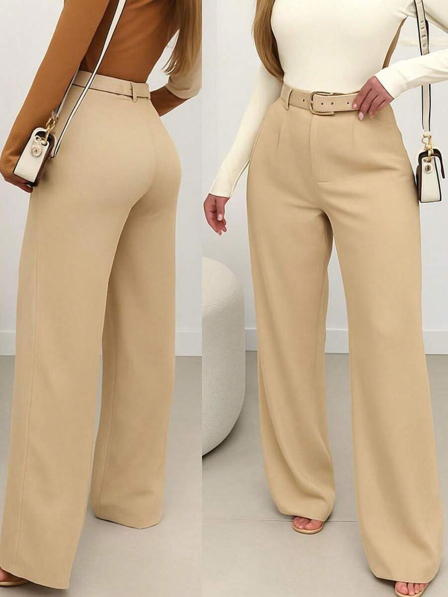 Tailored Pantaloons With Belt - Beige - View 1