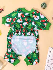 1件圣诞主题宠物睡衣，印有可爱的雪人和圣诞老人图案。秋冬保暖宠物猫狗服装。节日宠物服装 - 綠色 - 查看 2