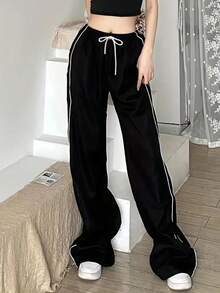 American Casual Draping Striped Wide Leg Pants