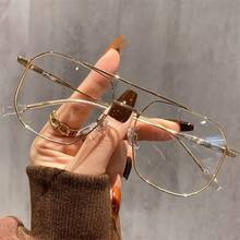 Unisex Blue Light Blocking Glasses - Classic Retro Double Bridge Metal Frame For Computer & Office Use (Black/Clear Non-Prescription Eyewear) - Gold - View 1