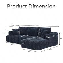 YOGLAD L-Shaped Sectional Sofa With Chaise, Boneless Sofa With Modern Minimalist Design, Chenille Fabric Luxury Modular Sofa Couch For Living Room, No Assembly Required, Convertible Sleeper Sofa Bed, Plush Sponge & Pocket Spring Support, Soft Cloud Couch, Apartment Furniture, Dark Blue - Dark Blue (Right Facing Chaise) - 查看 2