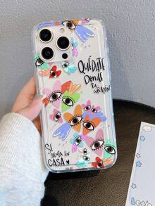 1pc Heart Eyes Letter Pattern, Air Cushion Transparent Anti-Fall Phone Protective Case, TPU Material, Suitable As Holiday Gift, Compatible With Apple XS/XS Max/XR/11 12 13 14 15 16 Pro/Pro Max/14 15 16 Plus, Unisex, Also Compatible With Samsung Phones - Clear - View 2