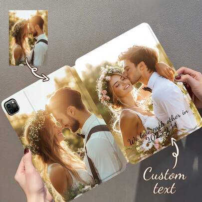 1pc Customized Family, Couple, Parent,, Pet, Friend, Etc. Photo, Name, Text Printed Shockproof White Tablet Protective Case Compatible With IPad Air 11-In.(M2)-2024/IPad Air 13-In.(M2)-2024/IPad Pro11-In.(M4)-2024/IPad Pro13-In.(M4)-2024/IPad Pro 12.9 (2017) And Other Models