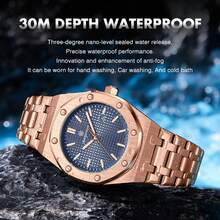 Luxury Business Men's Wristwatch, Waterproof, Luminous, Date Display, Stainless Steel Fashion Quartz Watch, Japanese Quartz Movement, Crystal Heart Design, Rose Gold, Father's Day Gift, Brother's Graduation, Parrot Back To School Essential - Multicolor - View 7